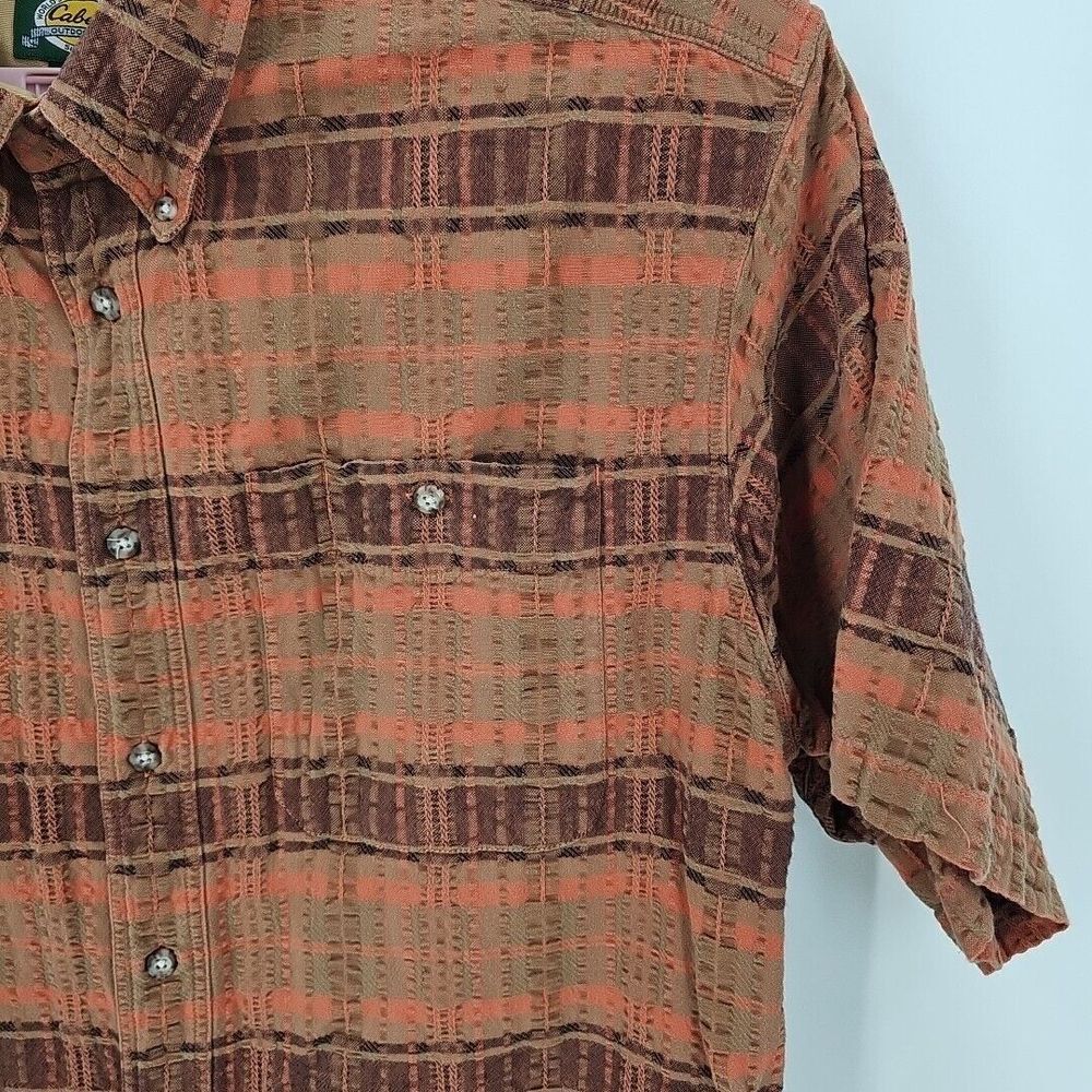 Cabela's Men's 100% Cotton S/S "Outdoor‎ Gear" Rust, Brown Check Shirt Size L/T - Picture 5 of 7